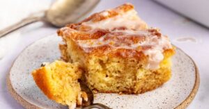 A Slice of Honey Bun Cake with Vanilla Glaze