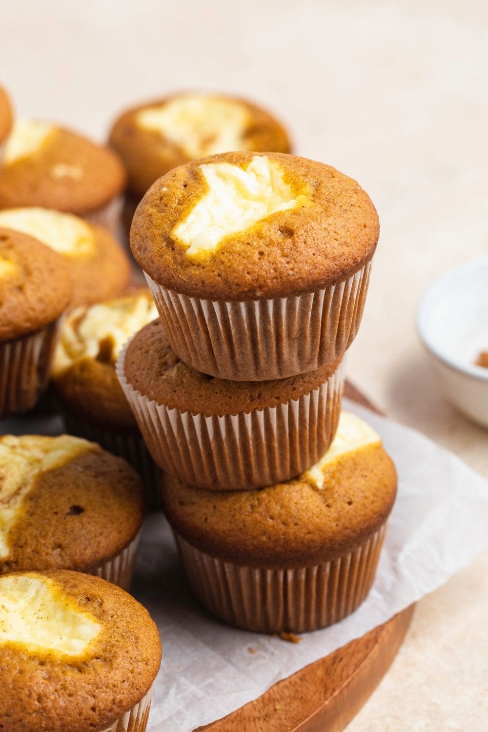 A Stack of Pumpkin Cream Cheese Muffins