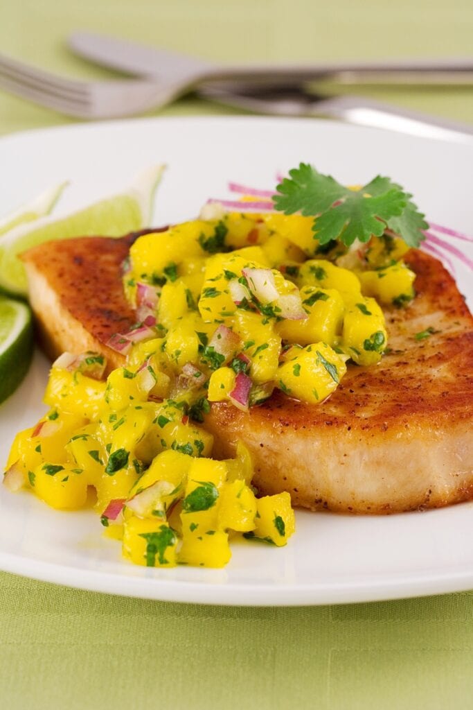 Best Cobia Recipes (17 Easy Dinner Ideas) featuring Seared Cobia Fish Fillet with Mango Salsa