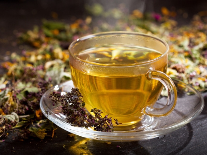 Fresh Herbal Tea in a Glass Mug