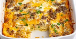 Homemade Cheesy Paula Deen Breakfast Casserole with Sausage