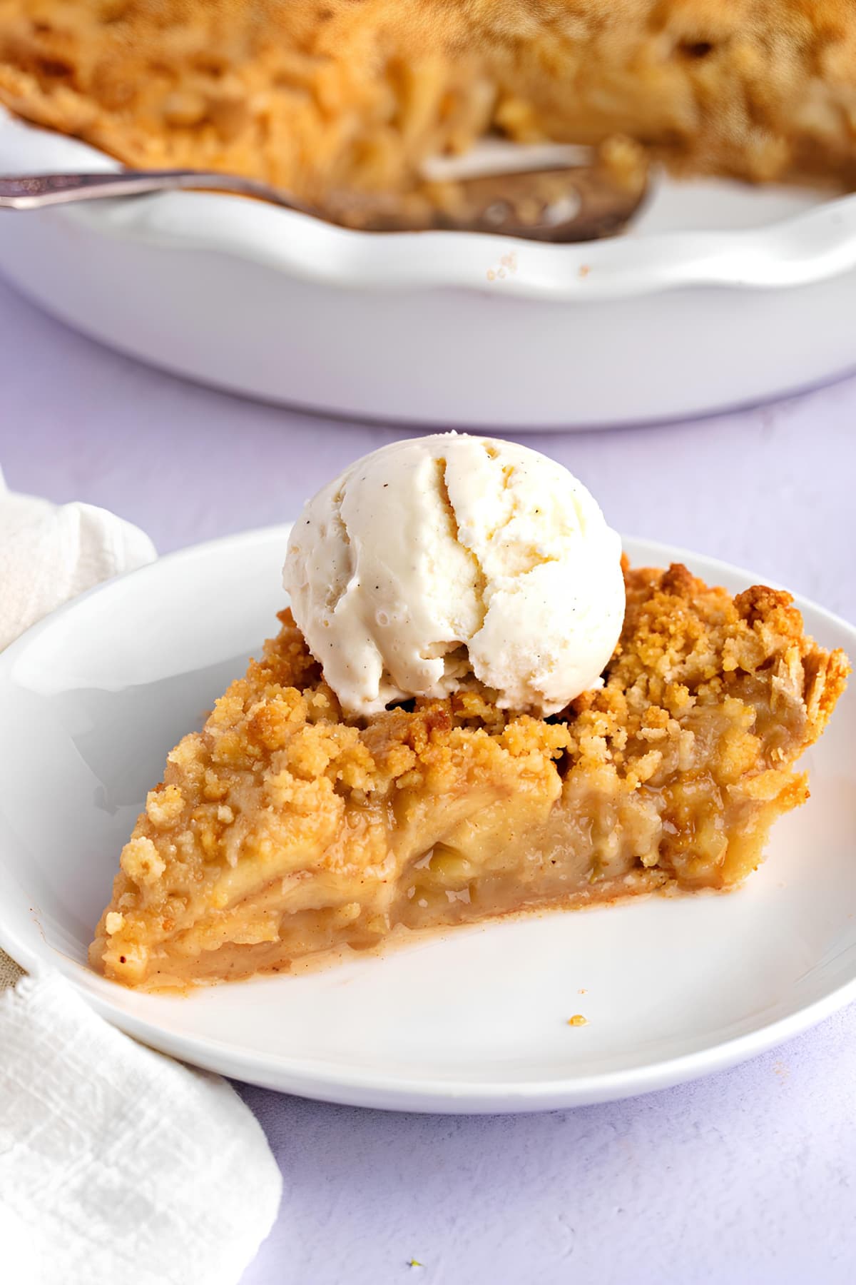 Homemade Dutch Apple Pie with Ice Cream on Top