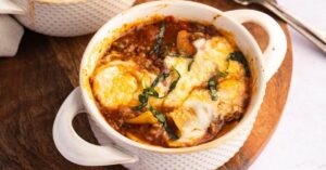 Homemade Crockpot Lasagna Soup with Onions, Garlic, Tomatoes and Basil