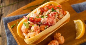 Langostino Roll Sandwich in a Wooden Cutting Board