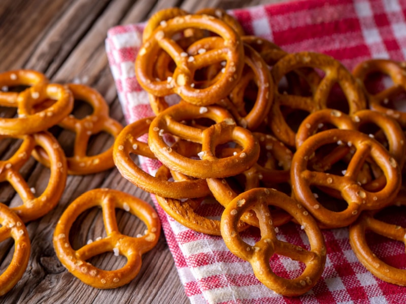 Brunch of Pretzels on a Table Cloth
