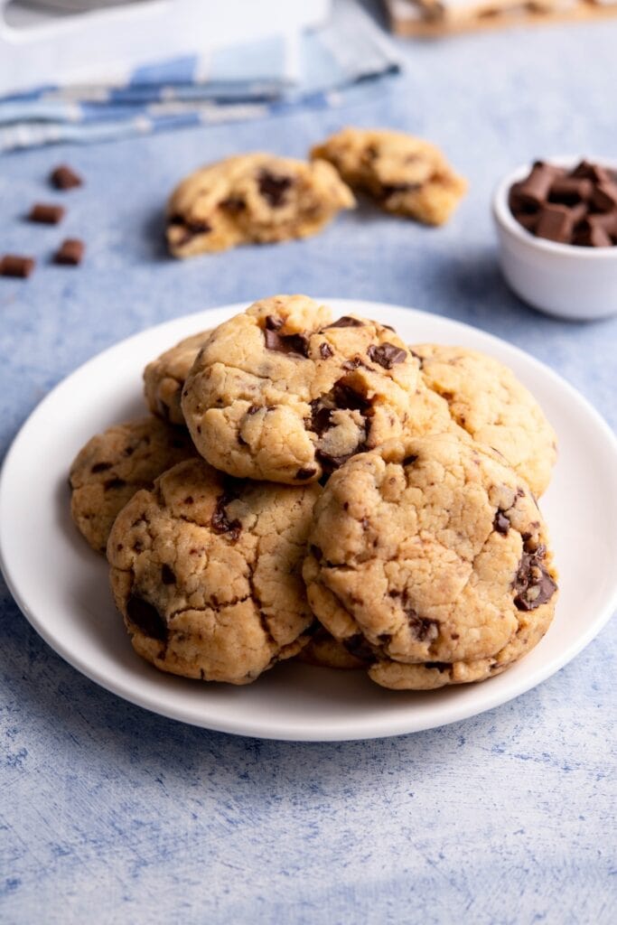 Sweet Homemade Chocolate Chip Cookies in a White Plate