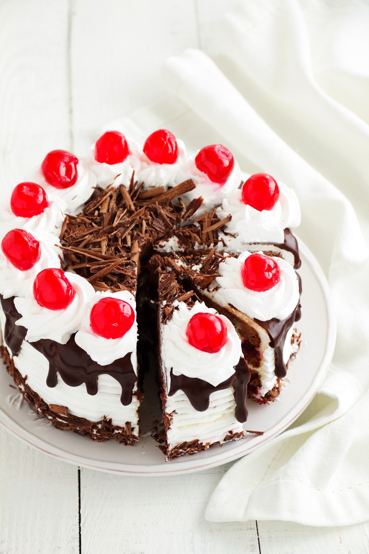 Sweet Homemade Black Forest Cake with Fresh Cherries