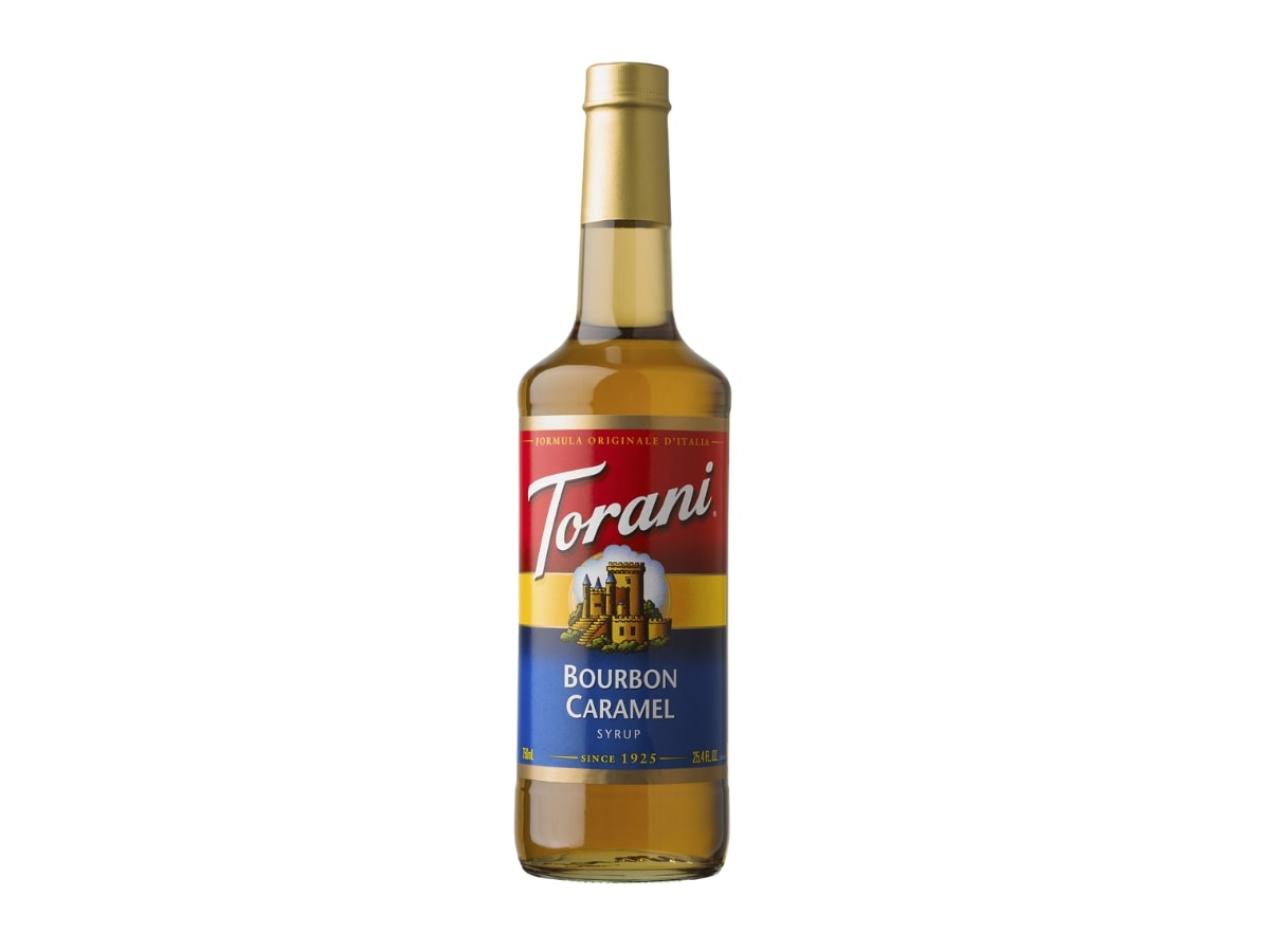 Bottle of Torani Bourbon Caramel Syrup
